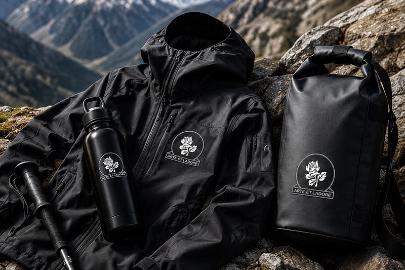 Black 3D TPU film branding on footwear and outdoor equipment